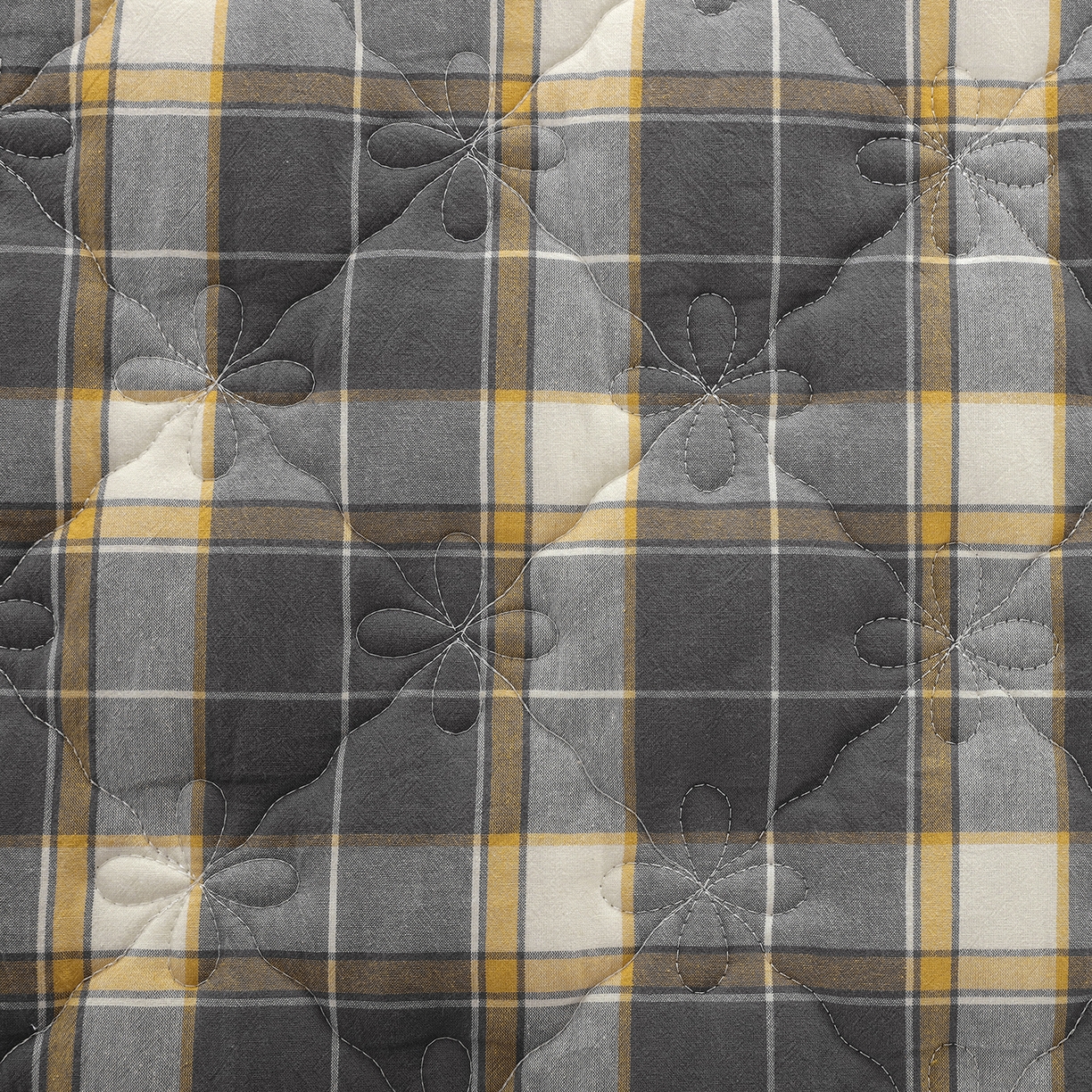 91家纺网 家纺一手货源 找家纺 益利多 2026新款全棉色织水洗棉夹棉绗缝床裙纯棉日式良品格子 初春格-灰