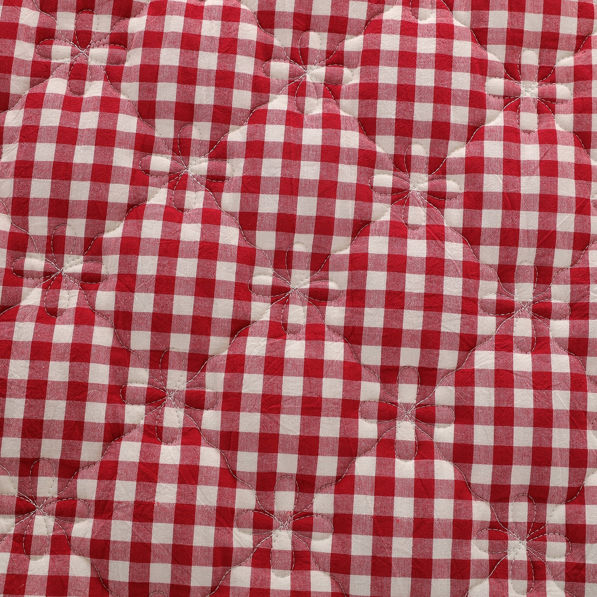 91家纺网 家纺一手货源 找家纺 益利多 2026新款全棉色织水洗棉夹棉绗缝床裙纯棉日式良品格子 红小格