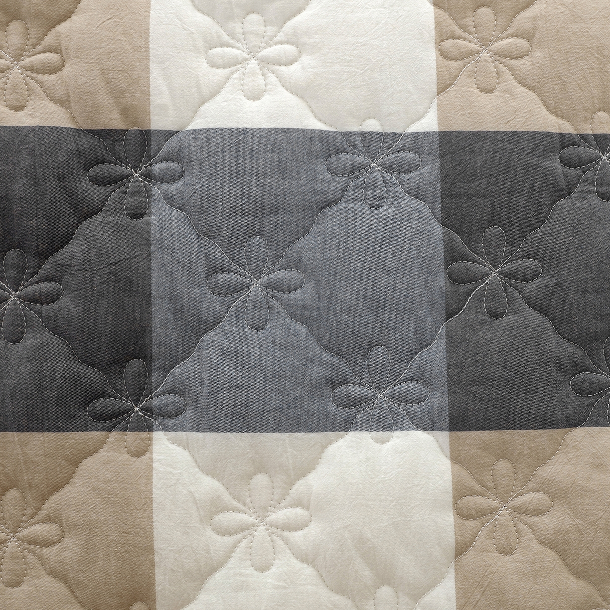 91家纺网 家纺一手货源 找家纺 益利多 2026新款全棉色织水洗棉夹棉绗缝床裙纯棉日式良品格子 蓝大格