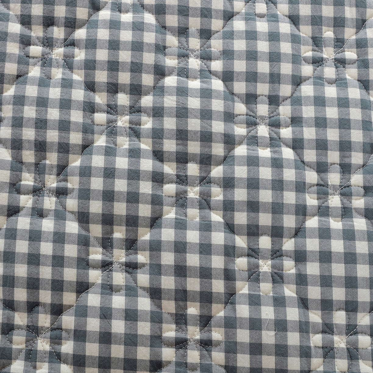 91家纺网 家纺一手货源 找家纺 益利多 2026新款全棉色织水洗棉夹棉绗缝床裙纯棉日式良品格子 水蓝小格