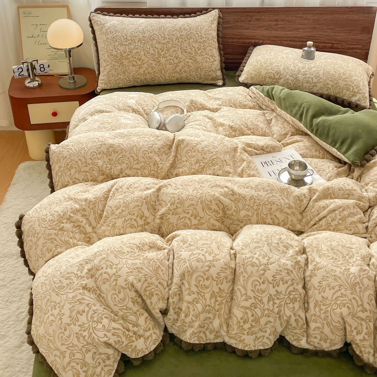 91家纺网 家纺一手货源 找家纺 （总）羚羊语家纺 2025新款A类全棉生态磨毛100棉数码印花四件套活性磨毛轻奢美拉德系简约花卉床单床笠三件套