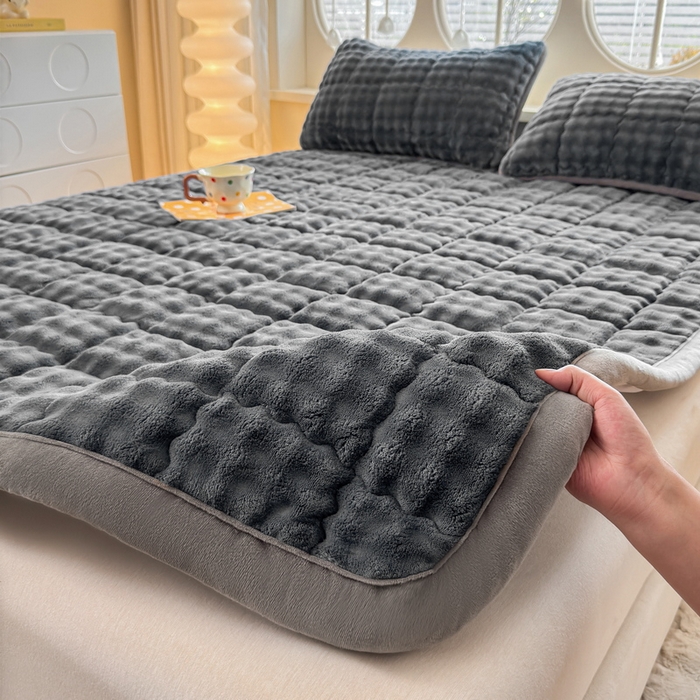 奇丝雅 2025新款A类牛奶绒泡泡绒床褥床垫床盖兔毛绒家用学生宿舍上下铺寝室褥子软垫床护垫夹棉（大床）场景二 幻影灰
