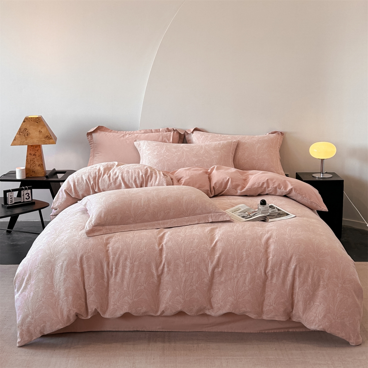 锦彩家居 2025新款A类60支全棉色织提花四件套-复古风系列 琼枝玉叶-粉玉