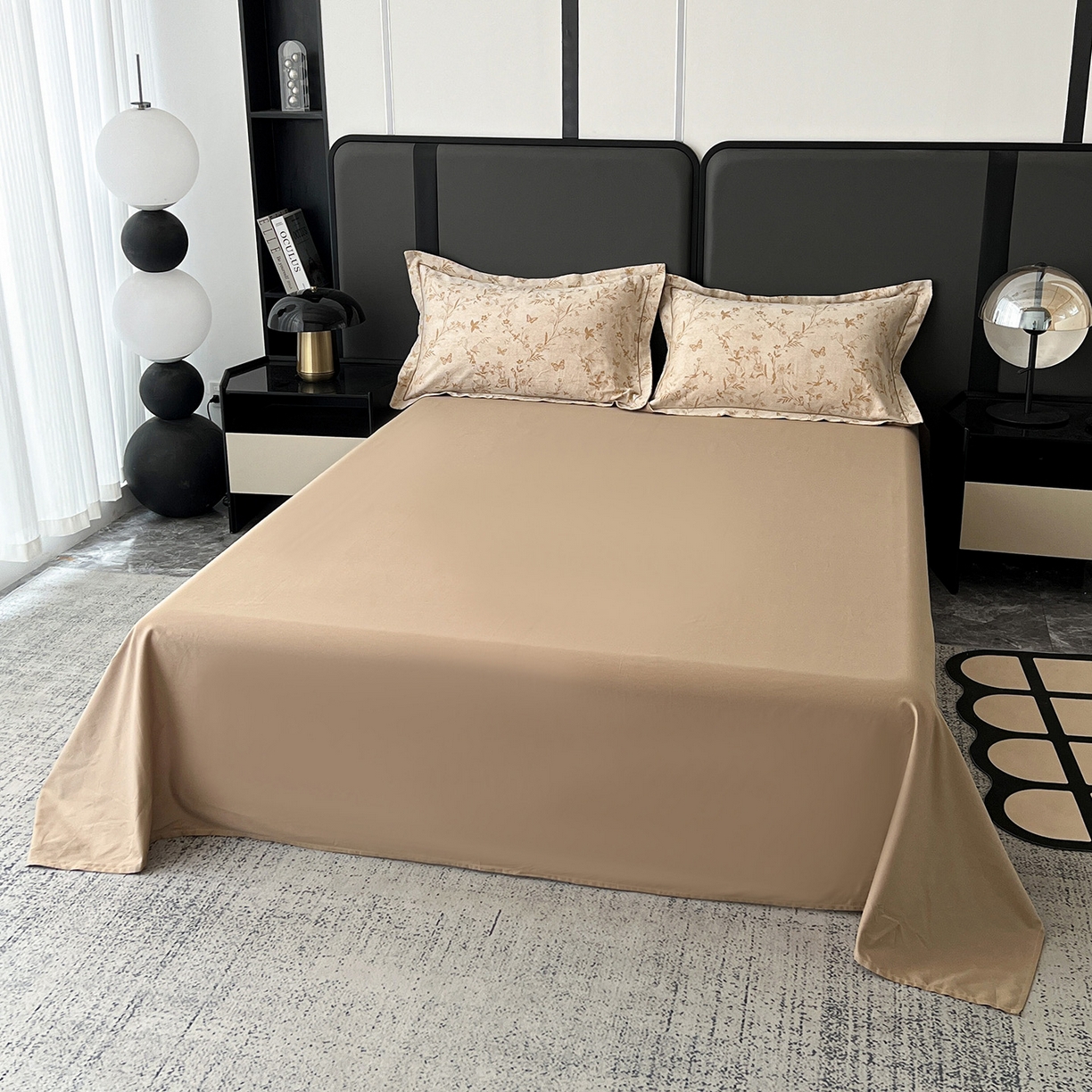 91家纺网 家纺一手货源 找家纺 锦彩家居 2025新款A类60支全棉色织提花四件套-复古风系列 蝴蝶花影-卡其