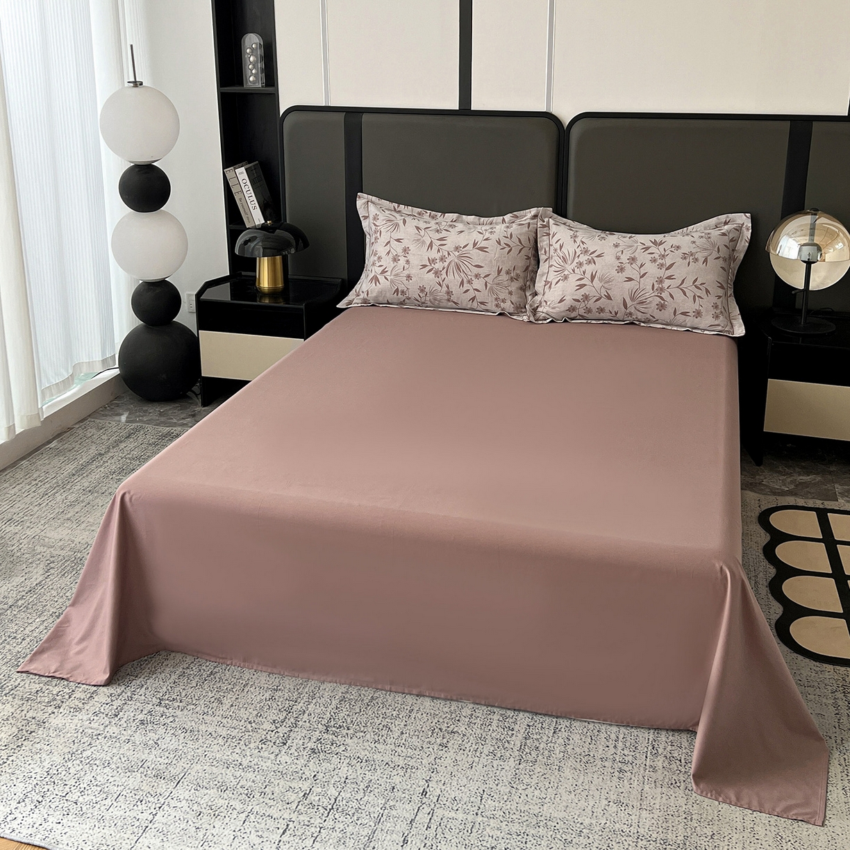 91家纺网 家纺一手货源 找家纺 锦彩家居 2025新款A类60支全棉色织提花四件套-复古风系列 暮光蒲英-豆沙