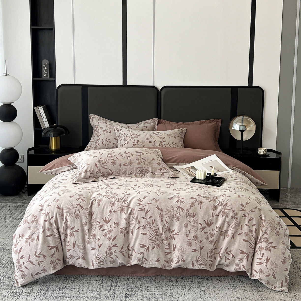 锦彩家居 2025新款A类60支全棉色织提花四件套-复古风系列 暮光蒲英-豆沙