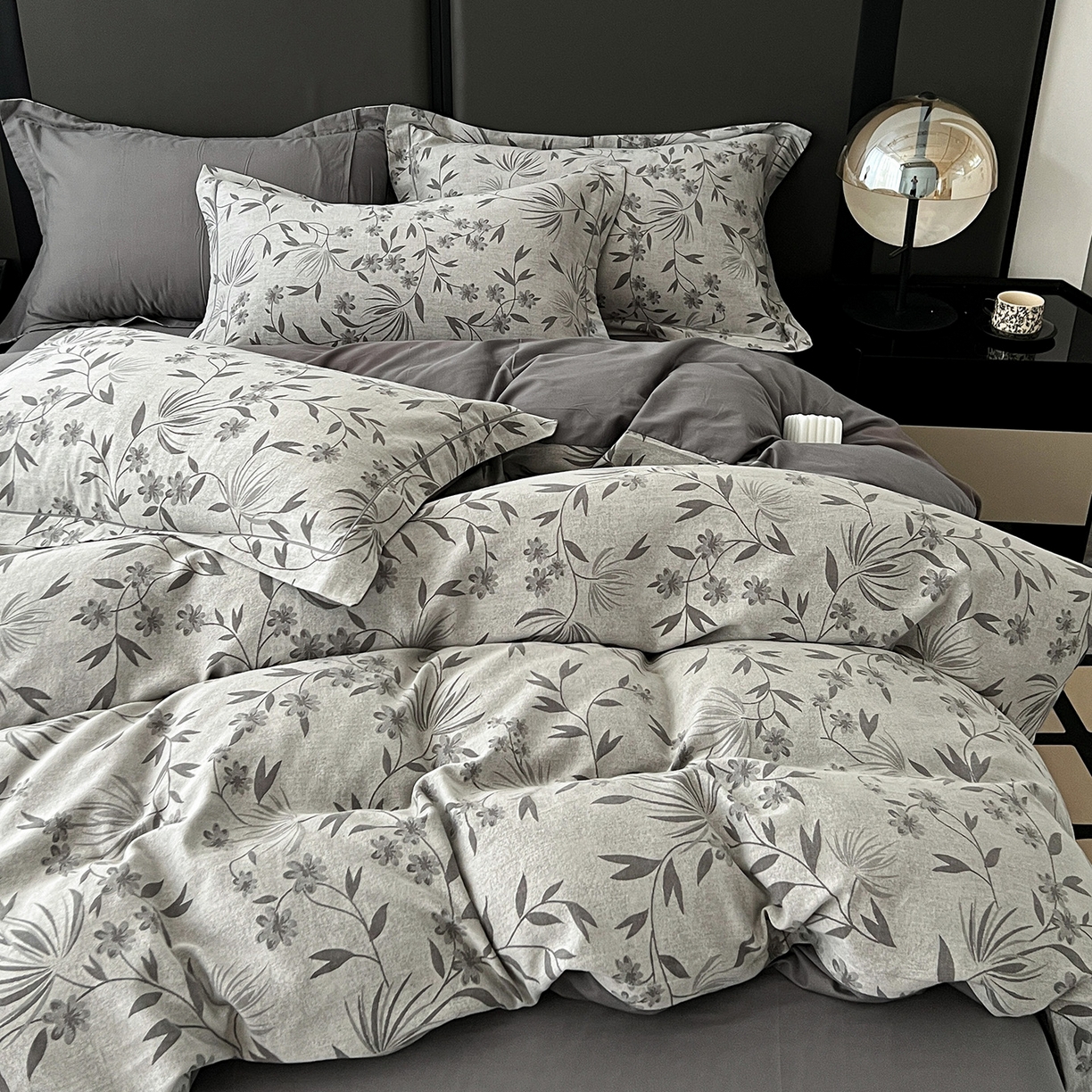 91家纺网 家纺一手货源 找家纺 锦彩家居 2025新款A类60支全棉色织提花四件套-复古风系列 暮光蒲英-灰