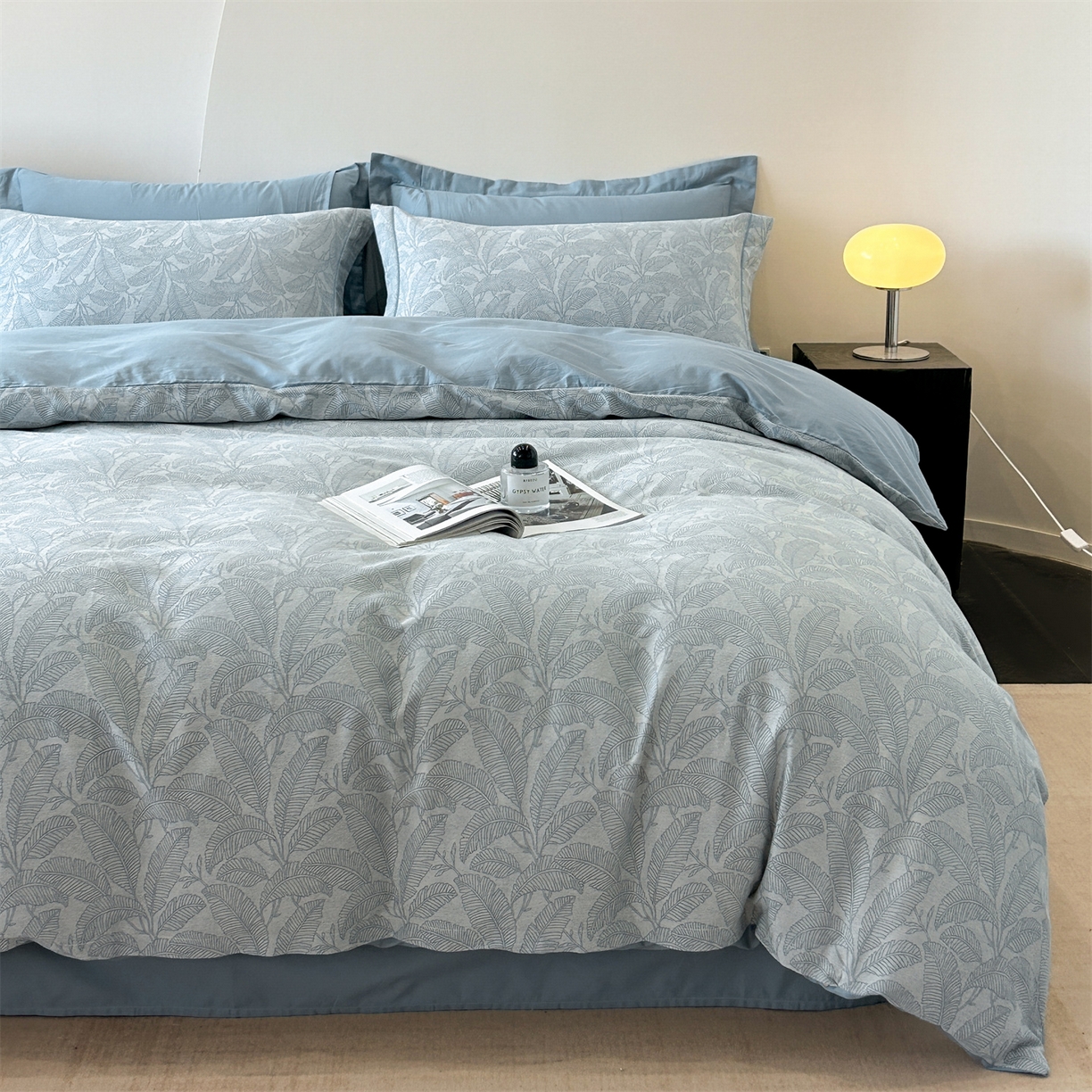 91家纺网 家纺一手货源 找家纺 锦彩家居 2025新款A类60支全棉色织提花四件套-复古风系列 琼枝玉叶-雅兰