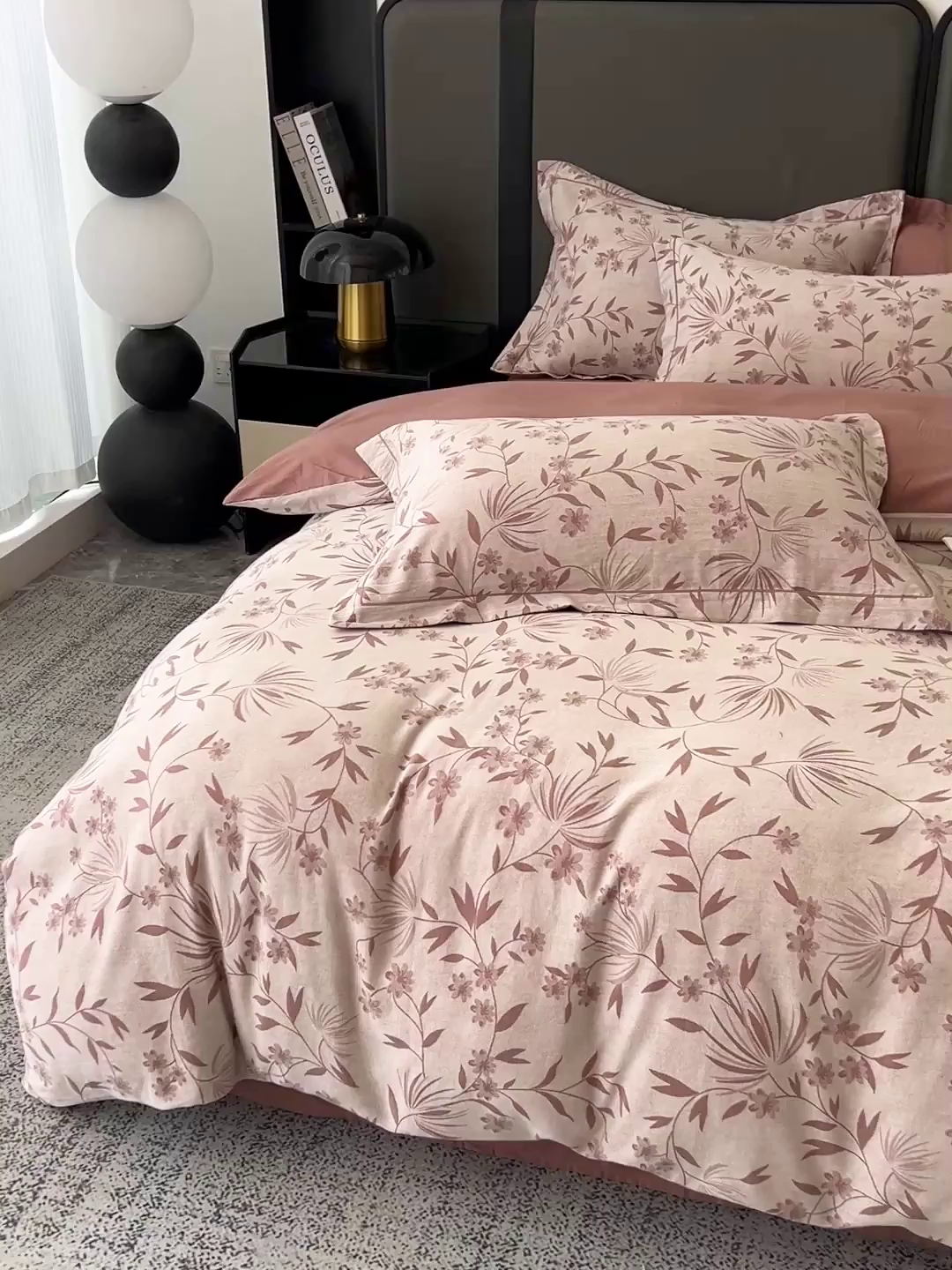 91家纺网 家纺一手货源 找家纺 锦彩家居 2025新款A类60支全棉色织提花四件套-复古风系列 暮光蒲英-豆沙