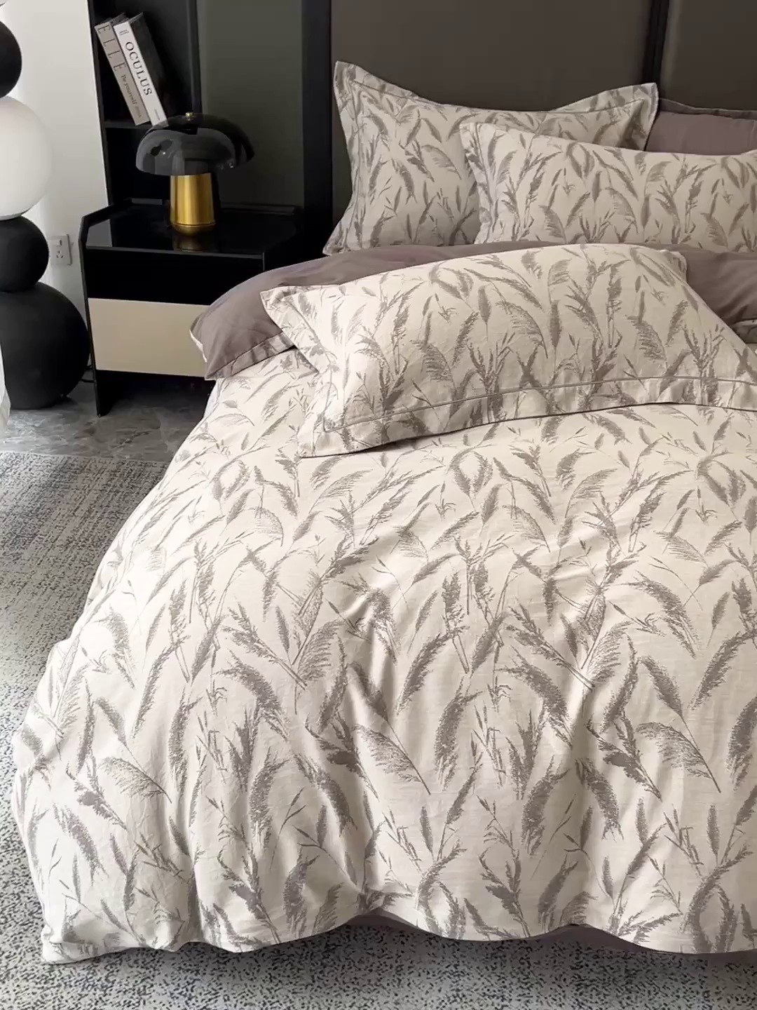 91家纺网 家纺一手货源 找家纺 锦彩家居 2025新款A类60支全棉色织提花四件套-复古风系列 风吹穗绒-灰