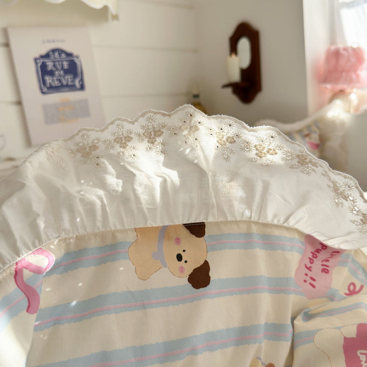 91家纺网 家纺一手货源 找家纺 锦彩家居 2026新款全棉数码印花卡通花边款三件套四件套INS小红书博主风（提供买家秀） 小狗密码