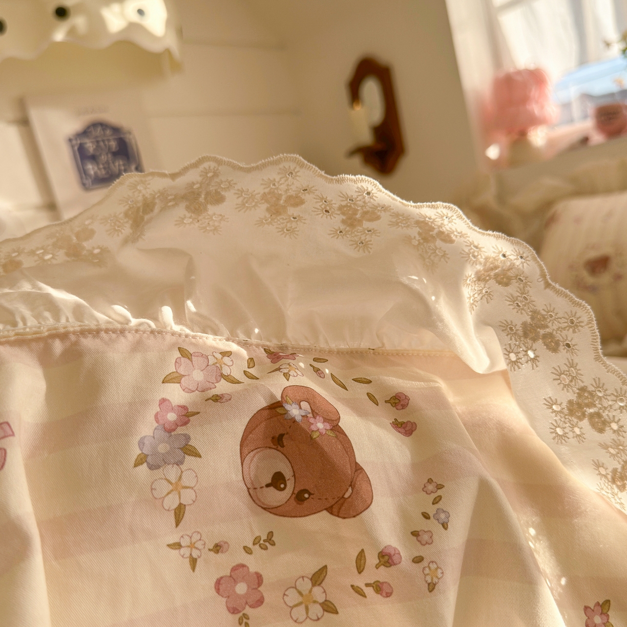 91家纺网 家纺一手货源 找家纺 锦彩家居 2026新款全棉数码印花卡通花边款三件套四件套INS小红书博主风（提供买家秀） 云朵小熊