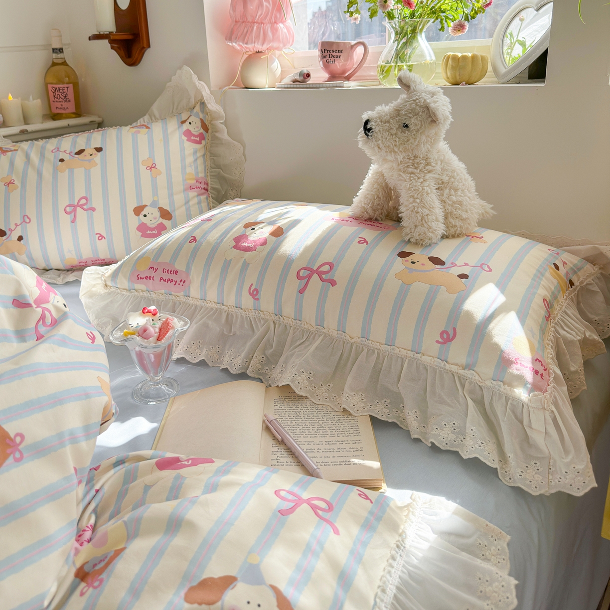 91家纺网 家纺一手货源 找家纺 锦彩家居 2026新款全棉数码印花卡通花边款三件套四件套INS小红书博主风（提供买家秀） 小狗密码