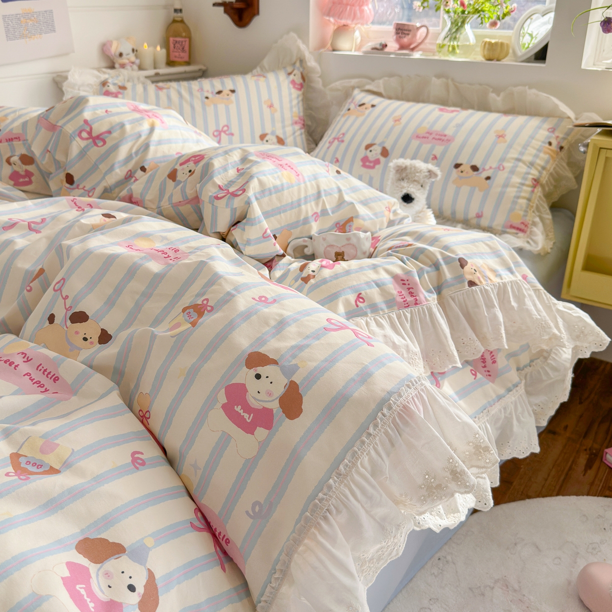 91家纺网 家纺一手货源 找家纺 （总）锦彩家居 2026新款全棉数码印花卡通花边款三件套四件套INS小红书博主风（提供买家秀）