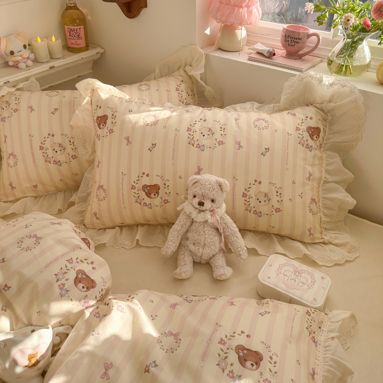 91家纺网 家纺一手货源 找家纺 锦彩家居 2026新款全棉数码印花卡通花边款三件套四件套INS小红书博主风（提供买家秀） 云朵小熊