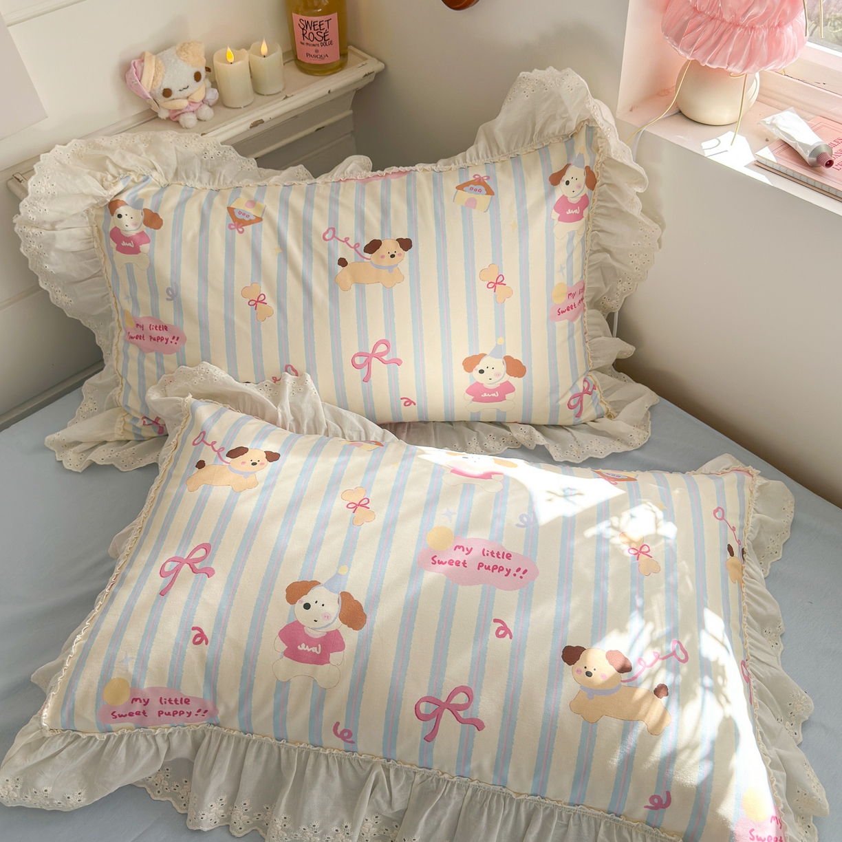 91家纺网 家纺一手货源 找家纺 锦彩家居 2026新款全棉数码印花卡通花边款三件套四件套INS小红书博主风（提供买家秀） 小狗密码