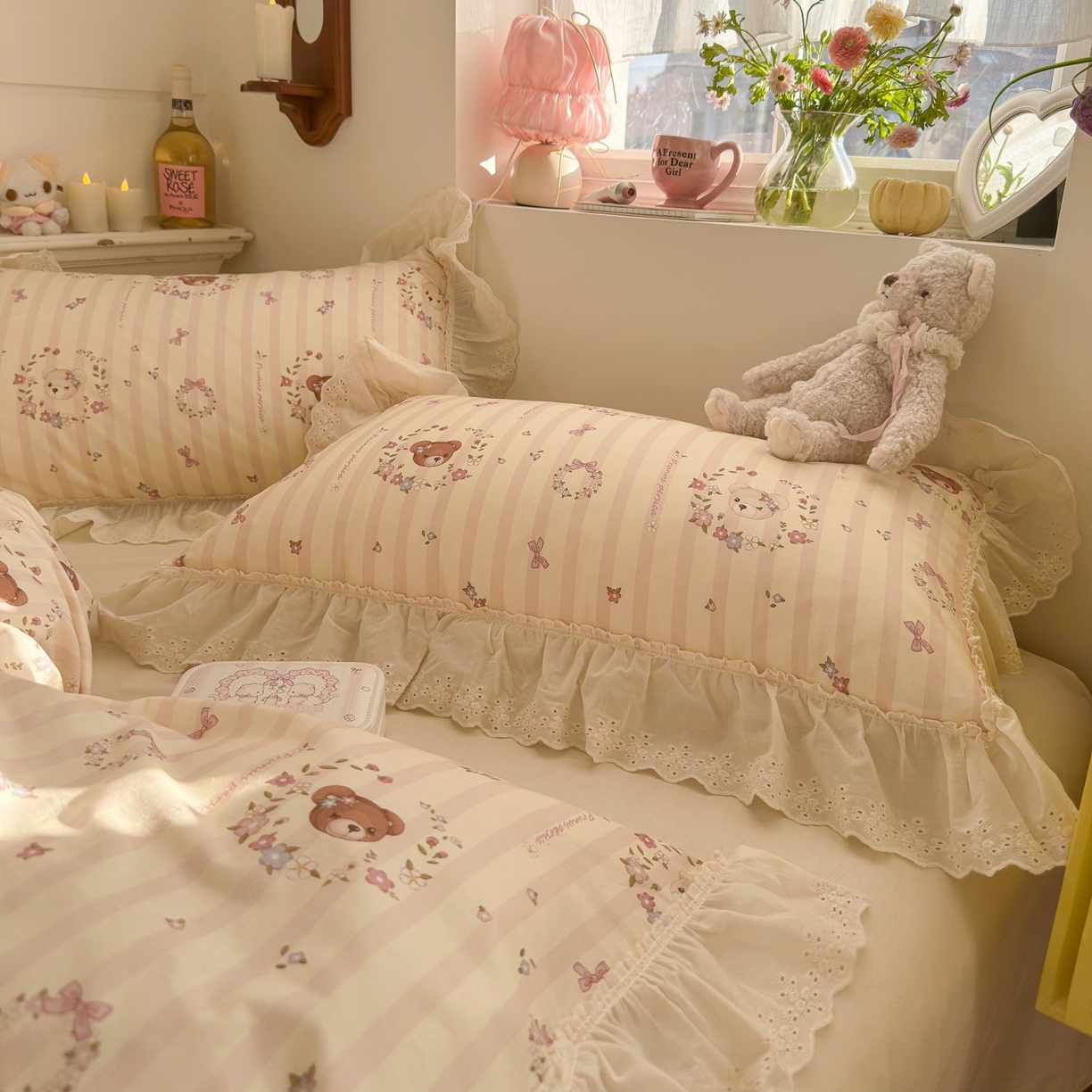 91家纺网 家纺一手货源 找家纺 锦彩家居 2026新款全棉数码印花卡通花边款三件套四件套INS小红书博主风（提供买家秀） 云朵小熊