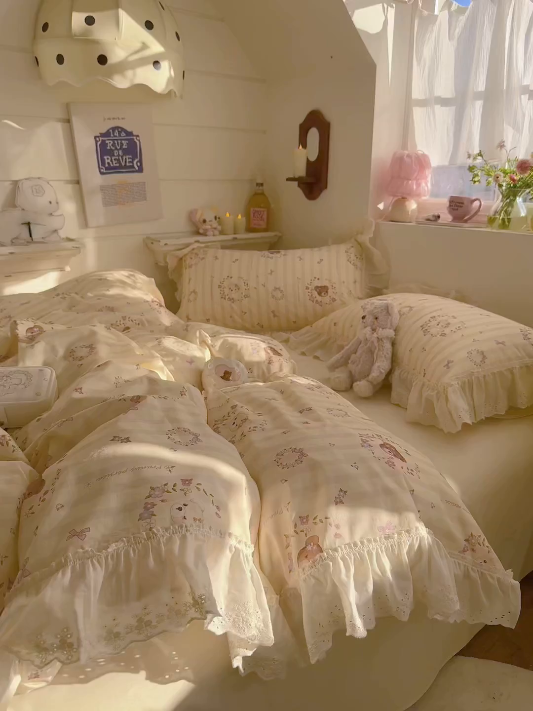 91家纺网 家纺一手货源 找家纺 锦彩家居 2026新款全棉数码印花卡通花边款三件套四件套INS小红书博主风（提供买家秀） 云朵小熊