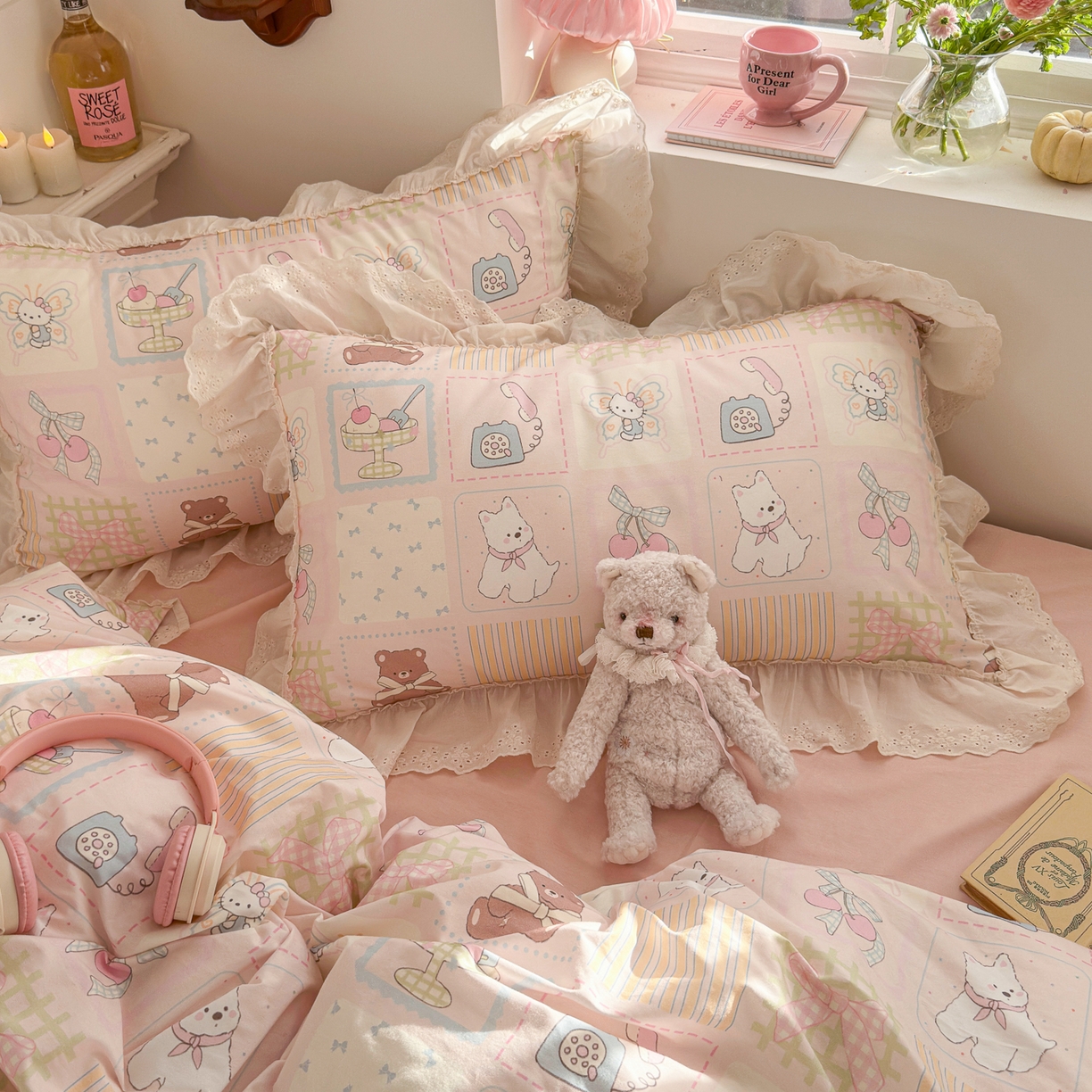 91家纺网 家纺一手货源 找家纺 锦彩家居 2026新款全棉数码印花卡通花边款三件套四件套INS小红书博主风（提供买家秀） 萌宠派对