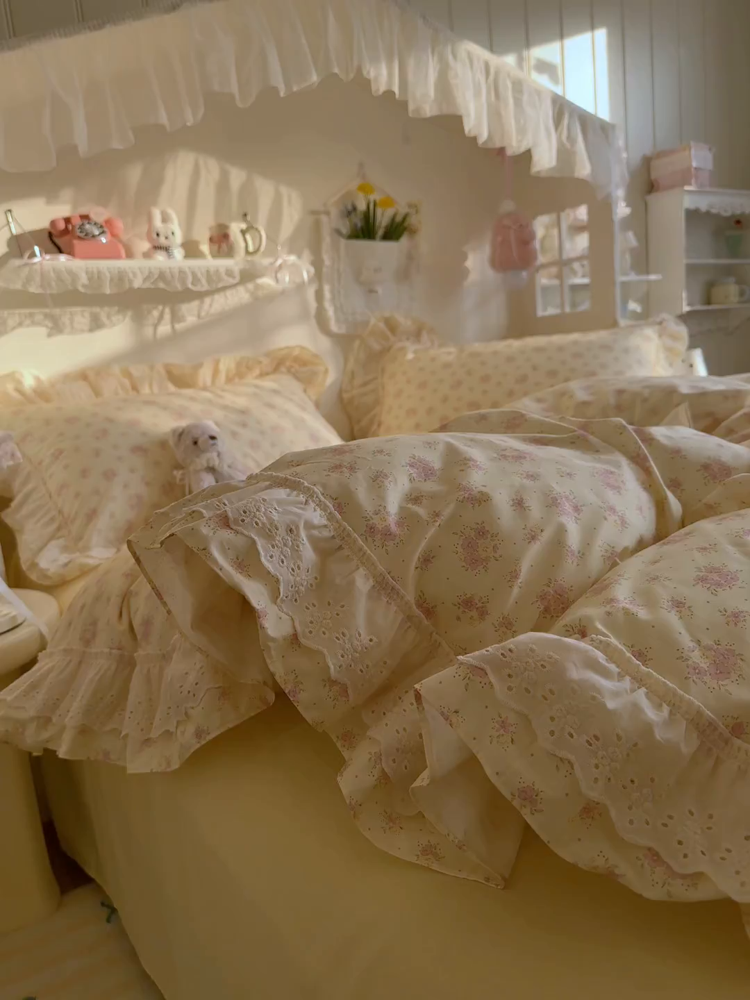 91家纺网 家纺一手货源 找家纺 锦彩家居 2026新款全棉数码印花小碎花花边款三件套四件套INS小红书博主风（提供买家秀） 栀子花信