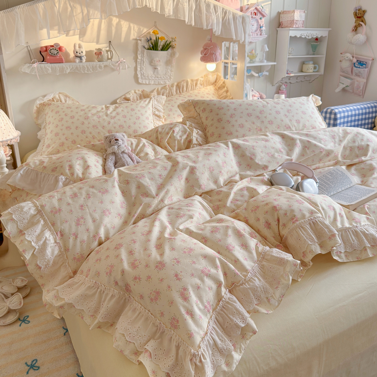 91家纺网 家纺一手货源 找家纺 （总）锦彩家居 2026新款全棉数码印花小碎花花边款三件套四件套INS小红书博主风（提供买家秀）