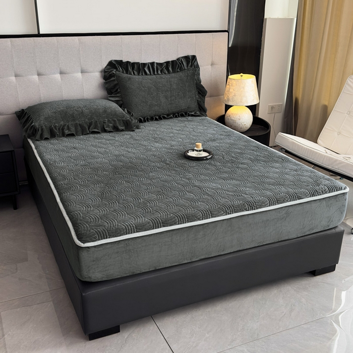 91家纺网 家纺一手货源 找家纺 爱彼家纺 2025冬季新款水晶宝宝绒床笠单品床笠床笠单件床笠三件套 宝宝绒床笠-深灰