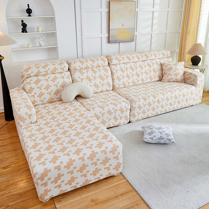 91家纺网 家纺一手货源 找家纺 丝绮鹿 2025新款仿麻雪尼尔系列沙发套（素栩）-贵妃图 奶油杏