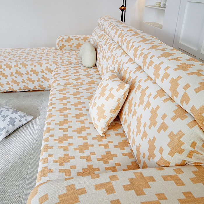 91家纺网 家纺一手货源 找家纺 丝绮鹿 2025新款仿麻雪尼尔系列沙发套（素栩）-贵妃图 奶油杏