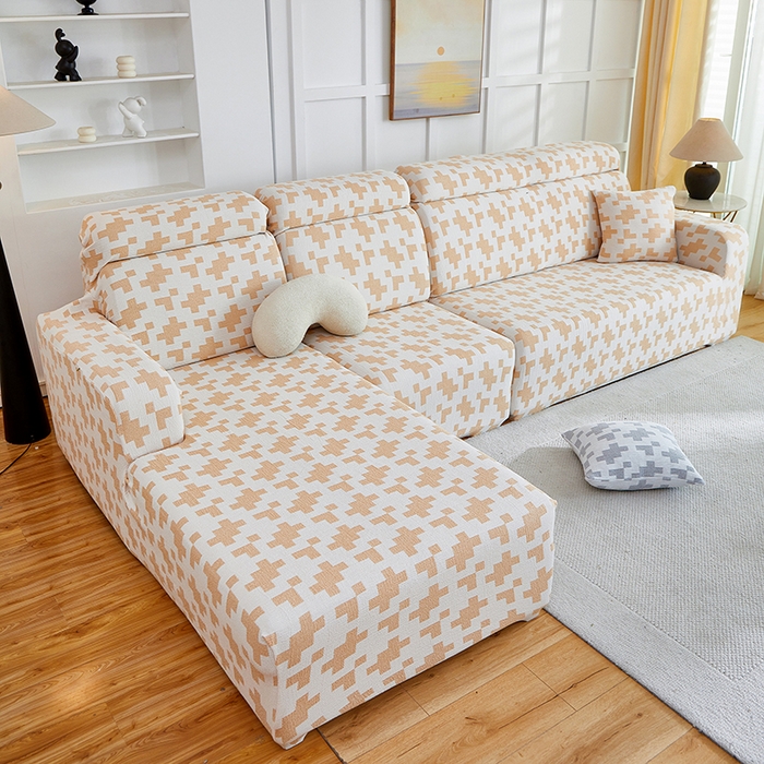 91家纺网 家纺一手货源 找家纺 丝绮鹿 2025新款仿麻雪尼尔系列沙发套（素栩）-贵妃图 奶油杏