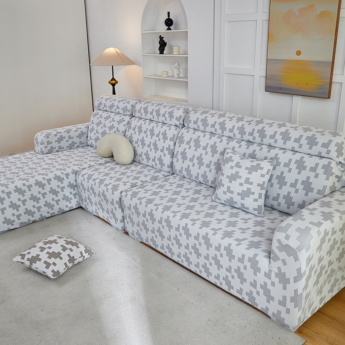 91家纺网 家纺一手货源 找家纺 丝绮鹿 2025新款仿麻雪尼尔系列沙发套（素栩）-贵妃图 银河灰