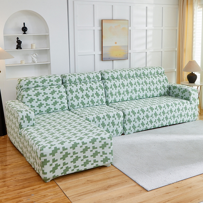 91家纺网 家纺一手货源 找家纺 丝绮鹿 2025新款仿麻雪尼尔系列沙发套（素栩）-贵妃图 松竹绿