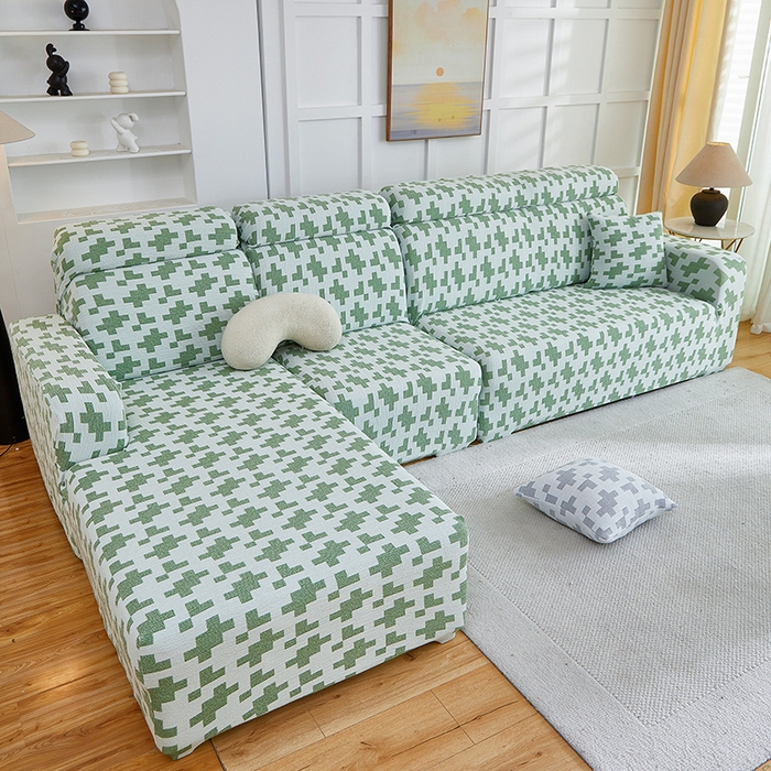 91家纺网 家纺一手货源 找家纺 丝绮鹿 2025新款仿麻雪尼尔系列沙发套（素栩）-贵妃图 松竹绿