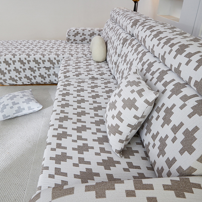 91家纺网 家纺一手货源 找家纺 丝绮鹿 2025新款仿麻雪尼尔系列沙发套（素栩）-贵妃图 黑巧灰