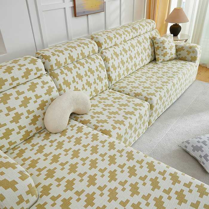 91家纺网 家纺一手货源 找家纺 丝绮鹿 2025新款仿麻雪尼尔系列沙发套（素栩）-贵妃图 秋叶黄