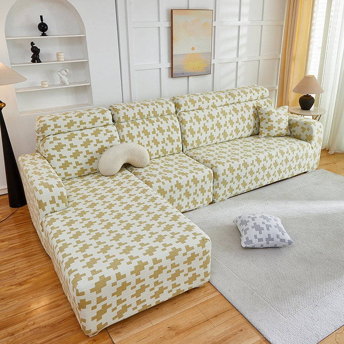 91家纺网 家纺一手货源 找家纺 丝绮鹿 2025新款仿麻雪尼尔系列沙发套（素栩）-贵妃图 秋叶黄