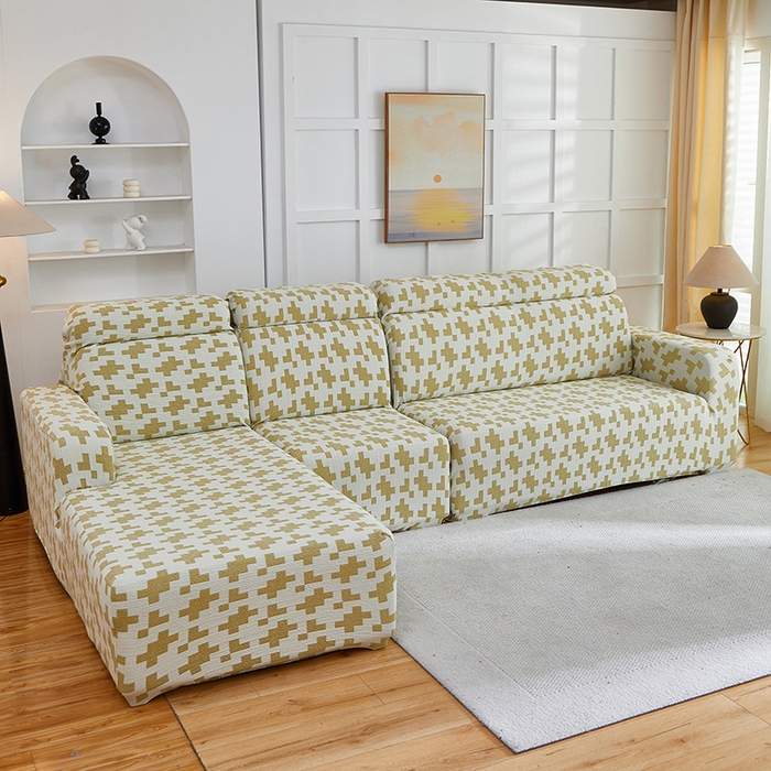 91家纺网 家纺一手货源 找家纺 丝绮鹿 2025新款仿麻雪尼尔系列沙发套（素栩）-贵妃图 秋叶黄