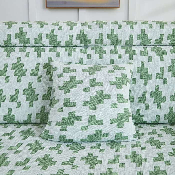 91家纺网 家纺一手货源 找家纺 丝绮鹿 2025新款仿麻雪尼尔系列沙发套（素栩）-贵妃图 松竹绿