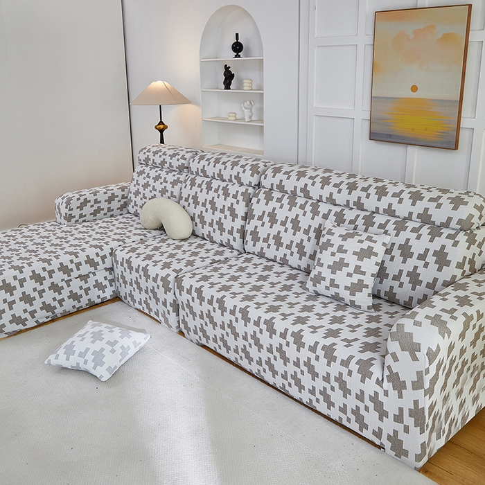 91家纺网 家纺一手货源 找家纺 丝绮鹿 2025新款仿麻雪尼尔系列沙发套（素栩）-贵妃图 黑巧灰