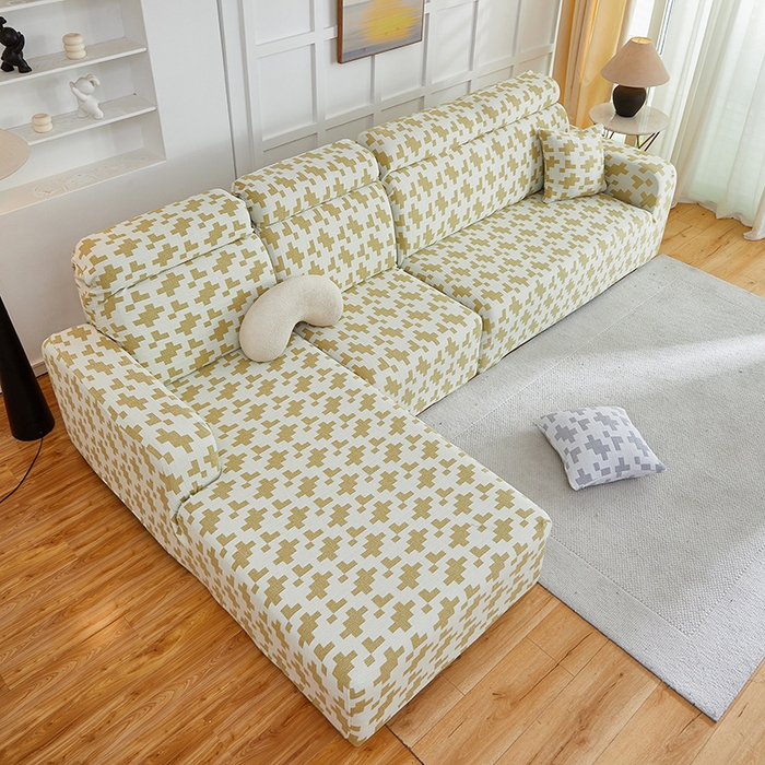 91家纺网 家纺一手货源 找家纺 丝绮鹿 2025新款仿麻雪尼尔系列沙发套（素栩）-贵妃图 秋叶黄