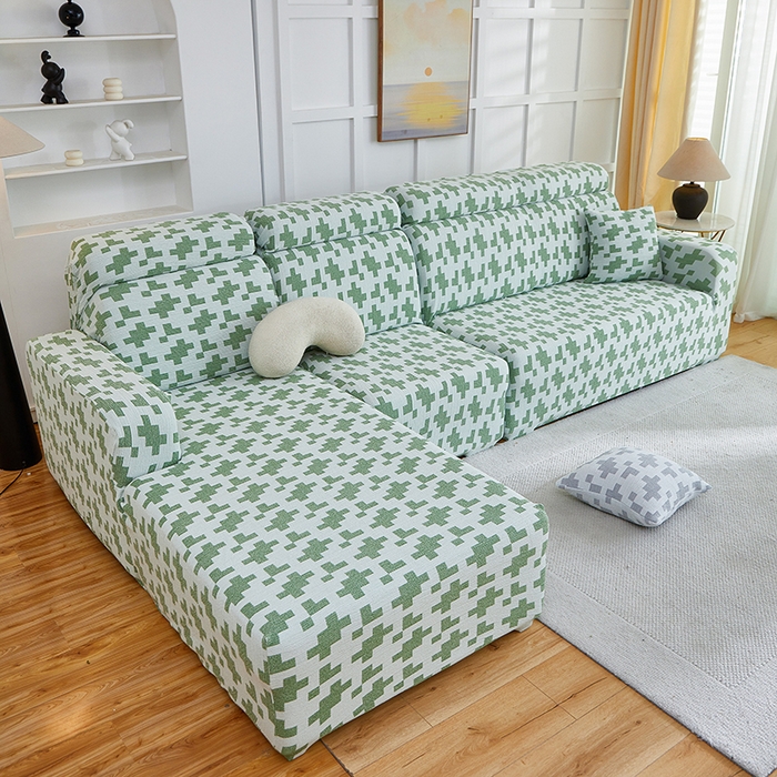 91家纺网 家纺一手货源 找家纺 丝绮鹿 2025新款仿麻雪尼尔系列沙发套（素栩）-贵妃图 松竹绿