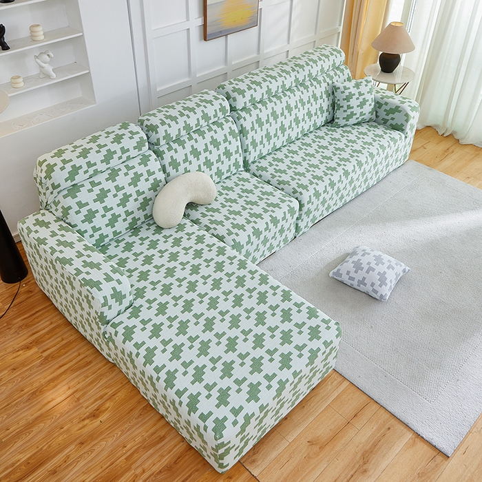 91家纺网 家纺一手货源 找家纺 丝绮鹿 2025新款仿麻雪尼尔系列沙发套（素栩）-贵妃图 松竹绿