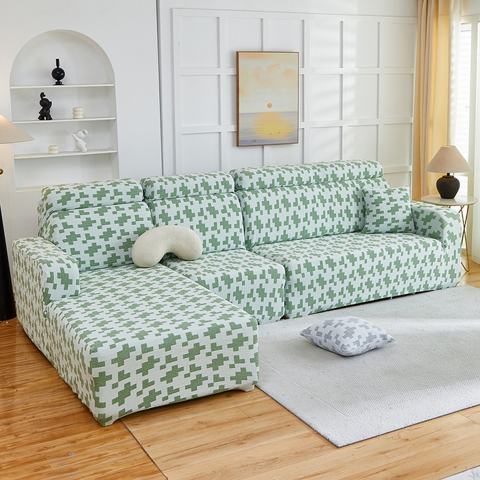 91家纺网 家纺一手货源 找家纺 丝绮鹿 2025新款仿麻雪尼尔系列沙发套（素栩）-贵妃图 松竹绿