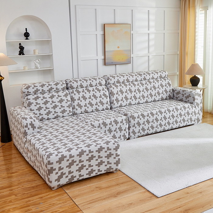 91家纺网 家纺一手货源 找家纺 丝绮鹿 2025新款仿麻雪尼尔系列沙发套（素栩）-贵妃图 黑巧灰