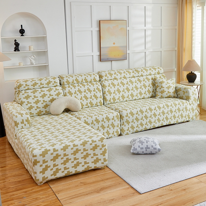 91家纺网 家纺一手货源 找家纺 丝绮鹿 2025新款仿麻雪尼尔系列沙发套（素栩）-贵妃图 秋叶黄