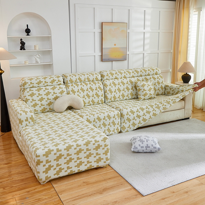 91家纺网 家纺一手货源 找家纺 丝绮鹿 2025新款仿麻雪尼尔系列沙发套（素栩）-贵妃图 秋叶黄