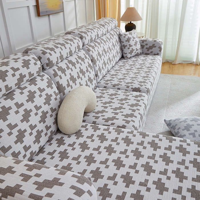 91家纺网 家纺一手货源 找家纺 丝绮鹿 2025新款仿麻雪尼尔系列沙发套（素栩）-贵妃图 黑巧灰