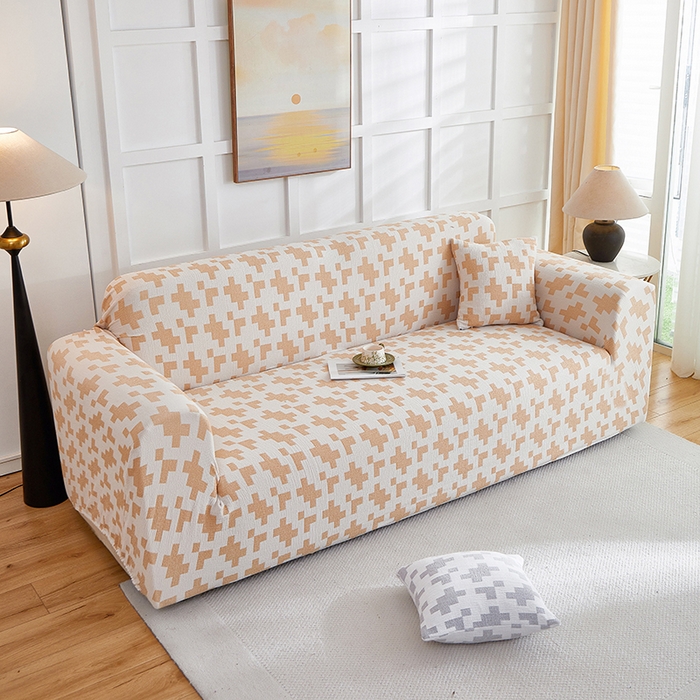 91家纺网 家纺一手货源 找家纺 丝绮鹿 2025新款仿麻雪尼尔系列沙发套（素栩）-大三人 奶油杏