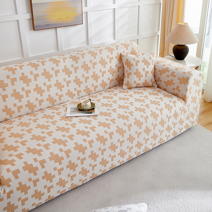 91家纺网 家纺一手货源 找家纺 丝绮鹿 2025新款仿麻雪尼尔系列沙发套（素栩）-大三人 奶油杏