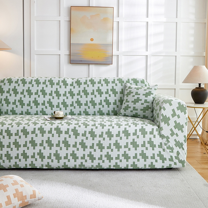 91家纺网 家纺一手货源 找家纺 丝绮鹿 2025新款仿麻雪尼尔系列沙发套（素栩）-大三人 松枝绿