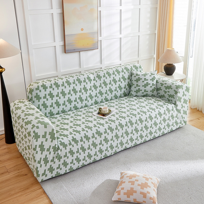 91家纺网 家纺一手货源 找家纺 丝绮鹿 2025新款仿麻雪尼尔系列沙发套（素栩）-大三人 松枝绿